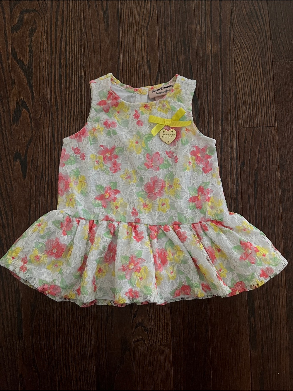 Juicy Couture Floral Lace Peplum Tank Top - Pink & Yellow